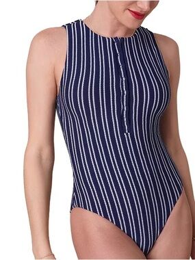 Andie Malibu Nautical Button Snap One Piece Swimsuit Size Medium